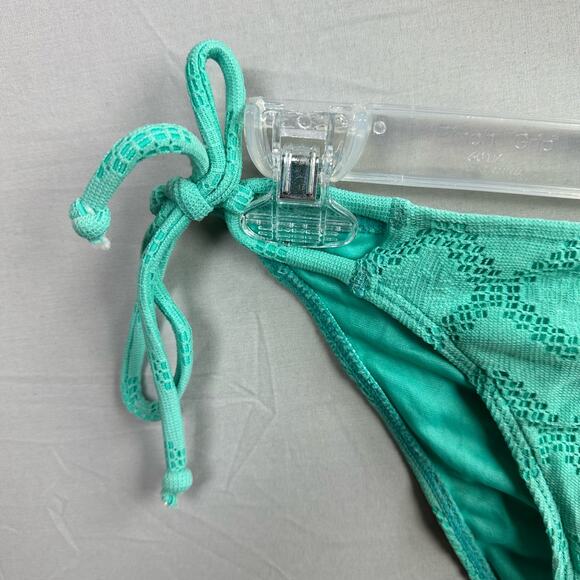Roxy Lacy Days Tie Side Bikini Bottom Women’s Large Aqua Blue Crochet Lined - Picture 2 of 5